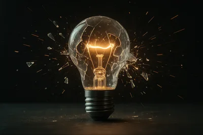 Shattering Light Bulb With Glowing Filament