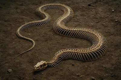 Snake Skeleton Lying On Dark Earthy Ground