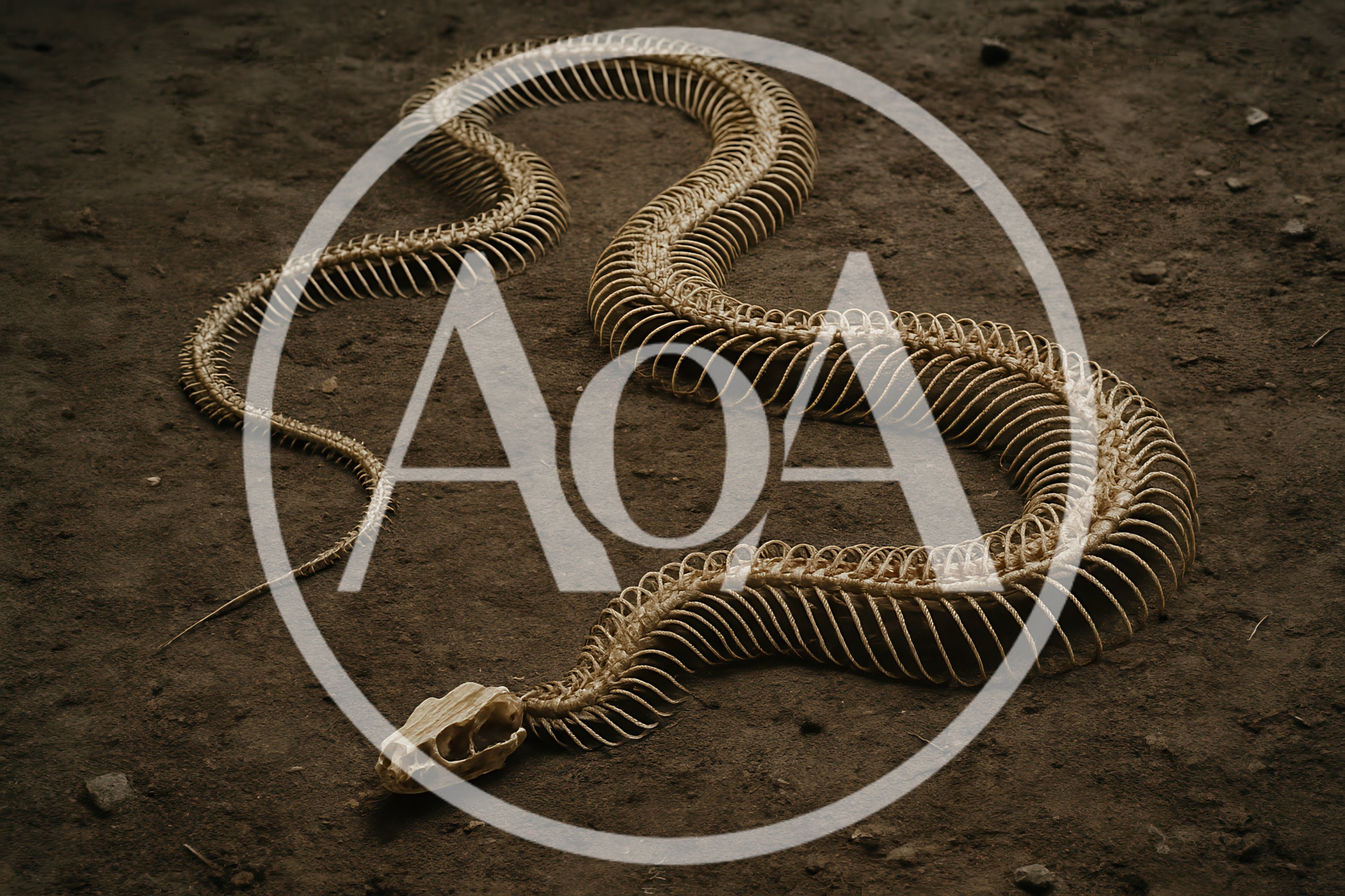 Snake Skeleton Lying On Dark Earthy Ground