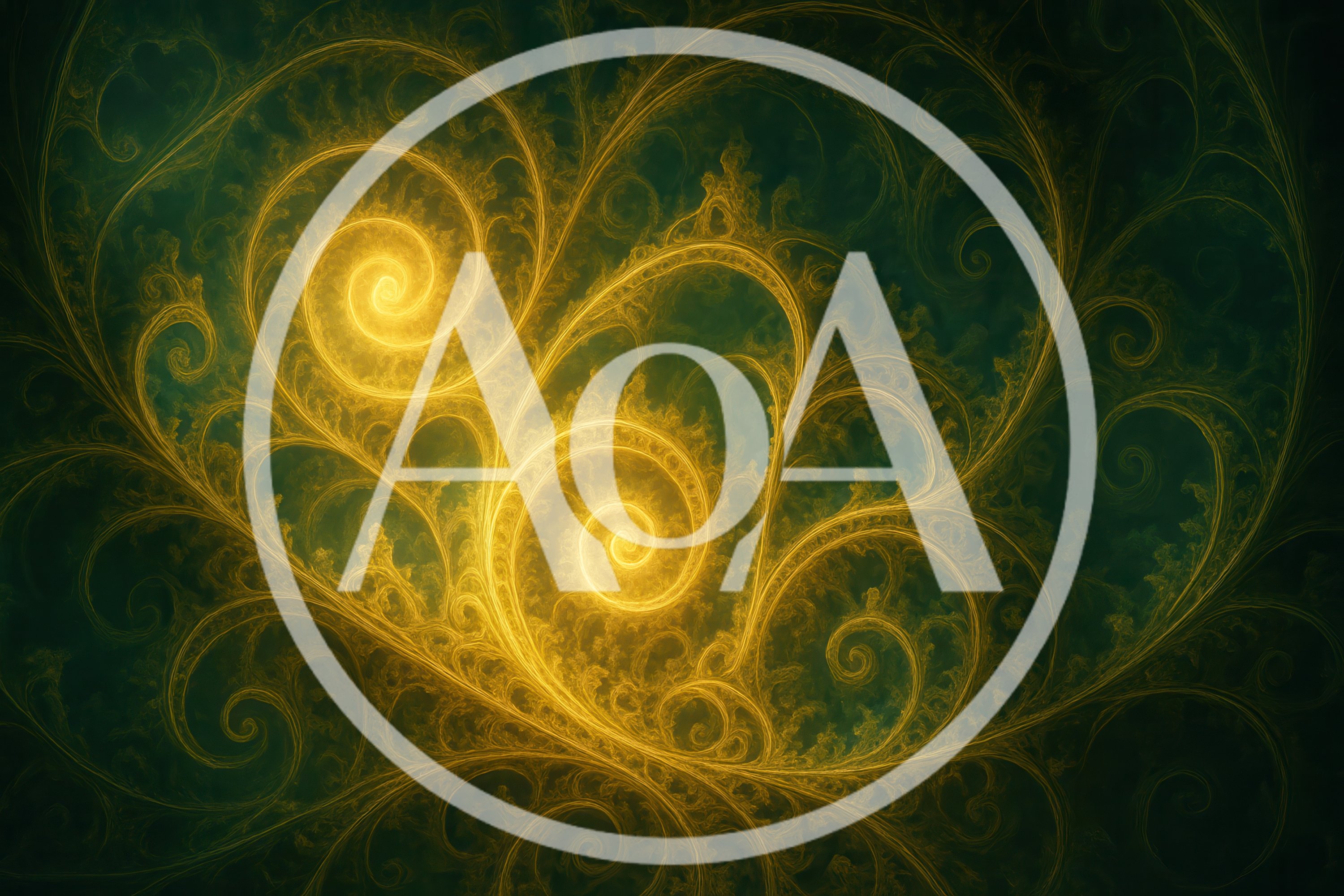 Golden Fractal Swirls On Dark Green Background