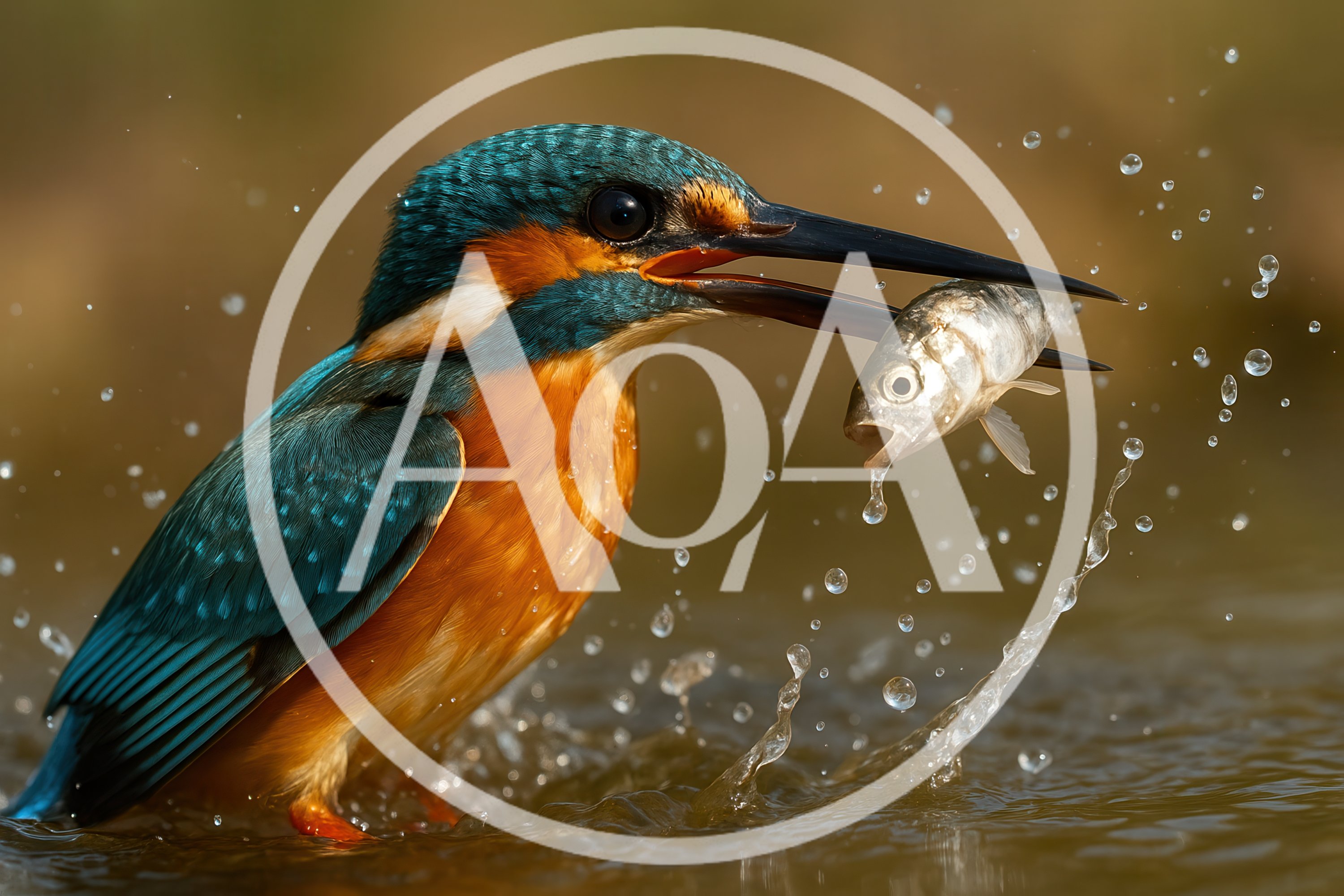 Common Kingfisher Catching A Small Fish In Water