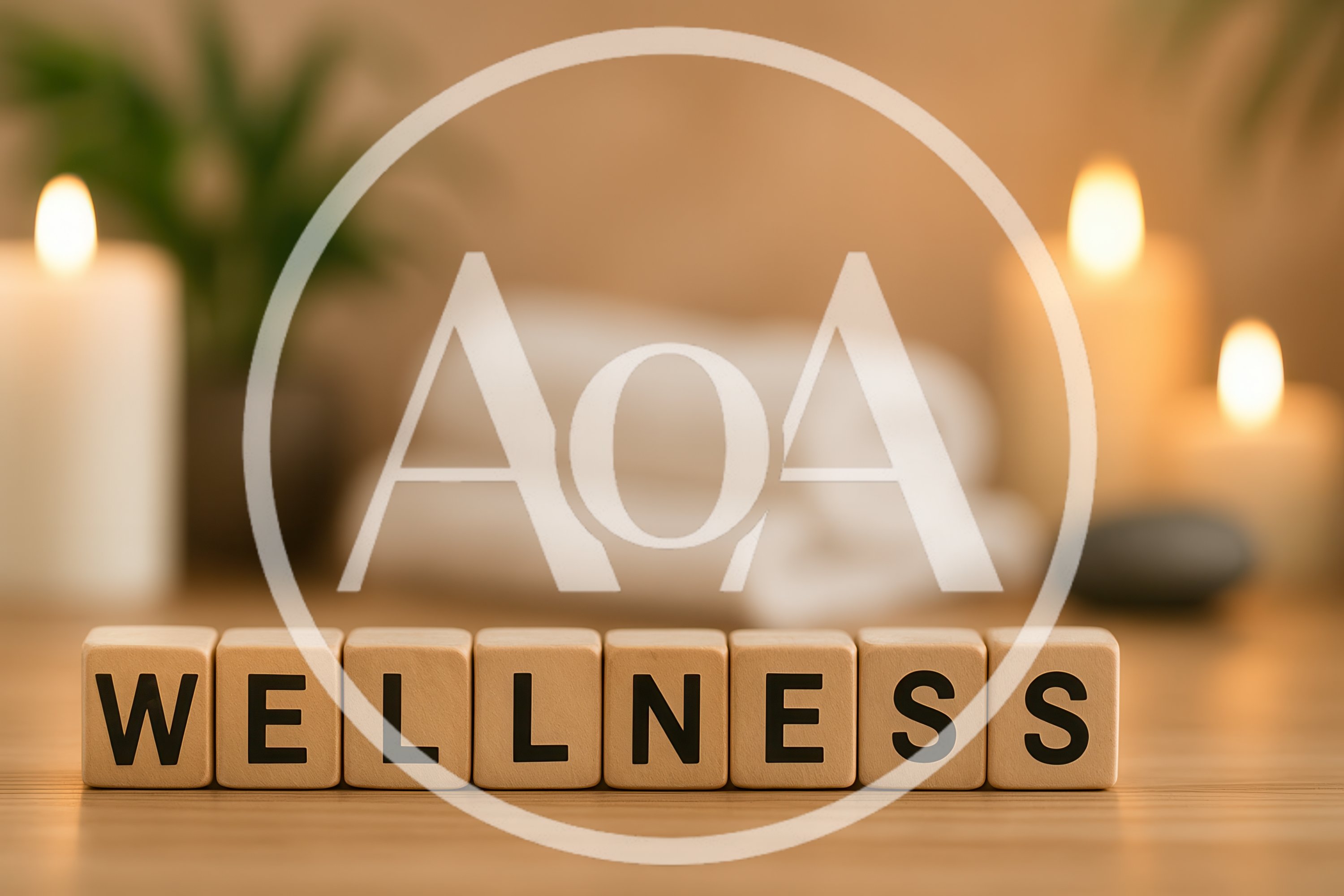 Wooden Blocks Spelling Wellness on Spa Table