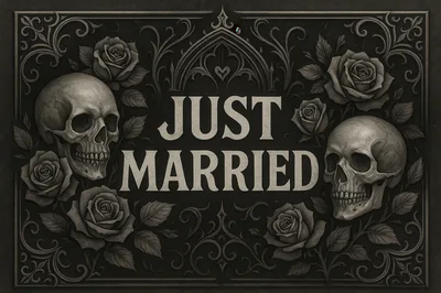 Gothic Just Married Sign With Skulls And Roses
