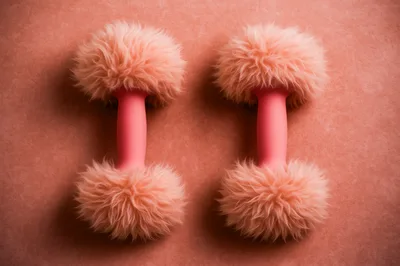Two Pink Furry Dumbbells on Textured Background