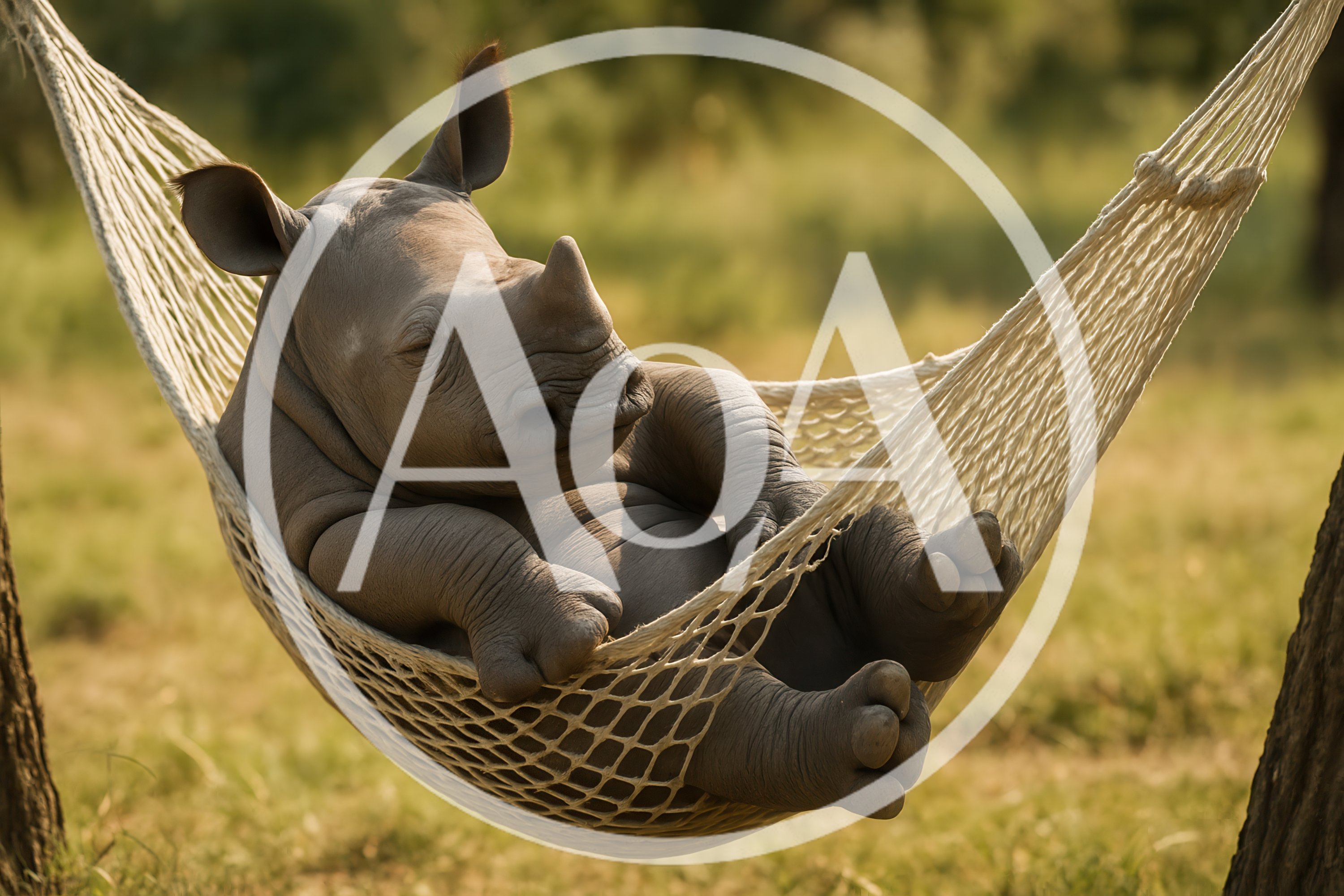 Baby Rhinoceros Sleeping Peacefully In A Hammock