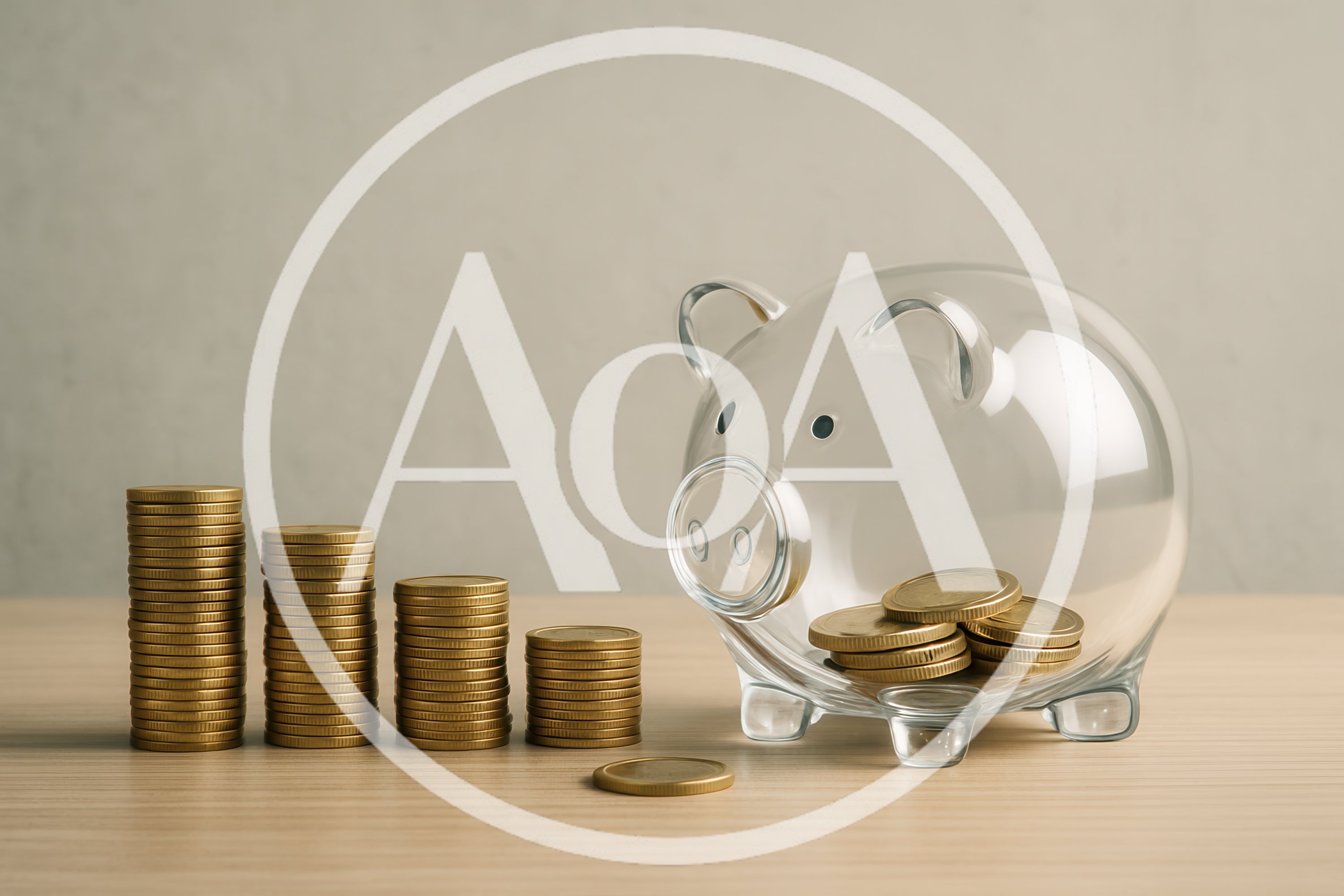 Clear Glass Piggy Bank With Stacks Of Gold Coins