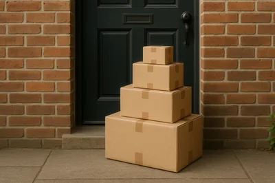 Stack of Cardboard Delivery Boxes on Porch