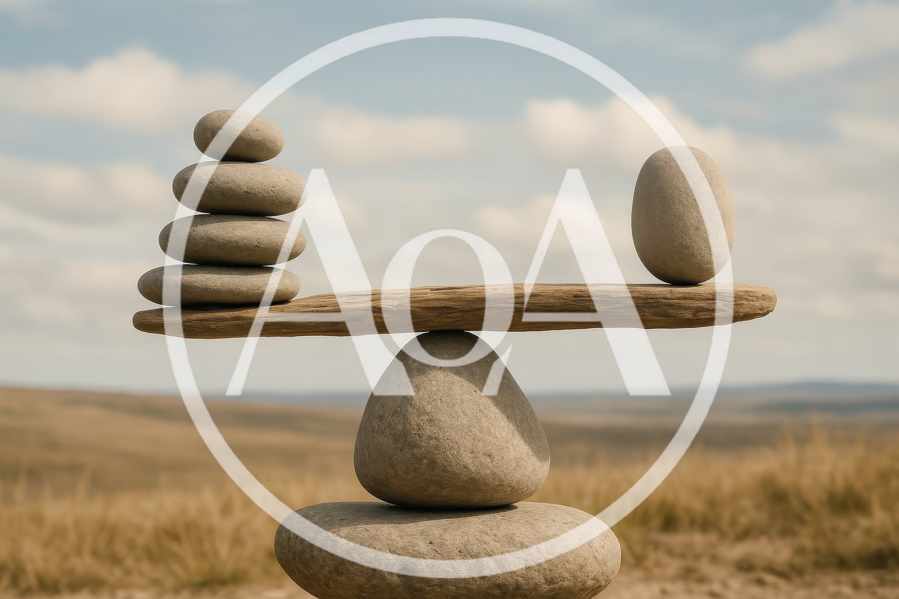 Balanced Stone Stack On A Wooden Plank