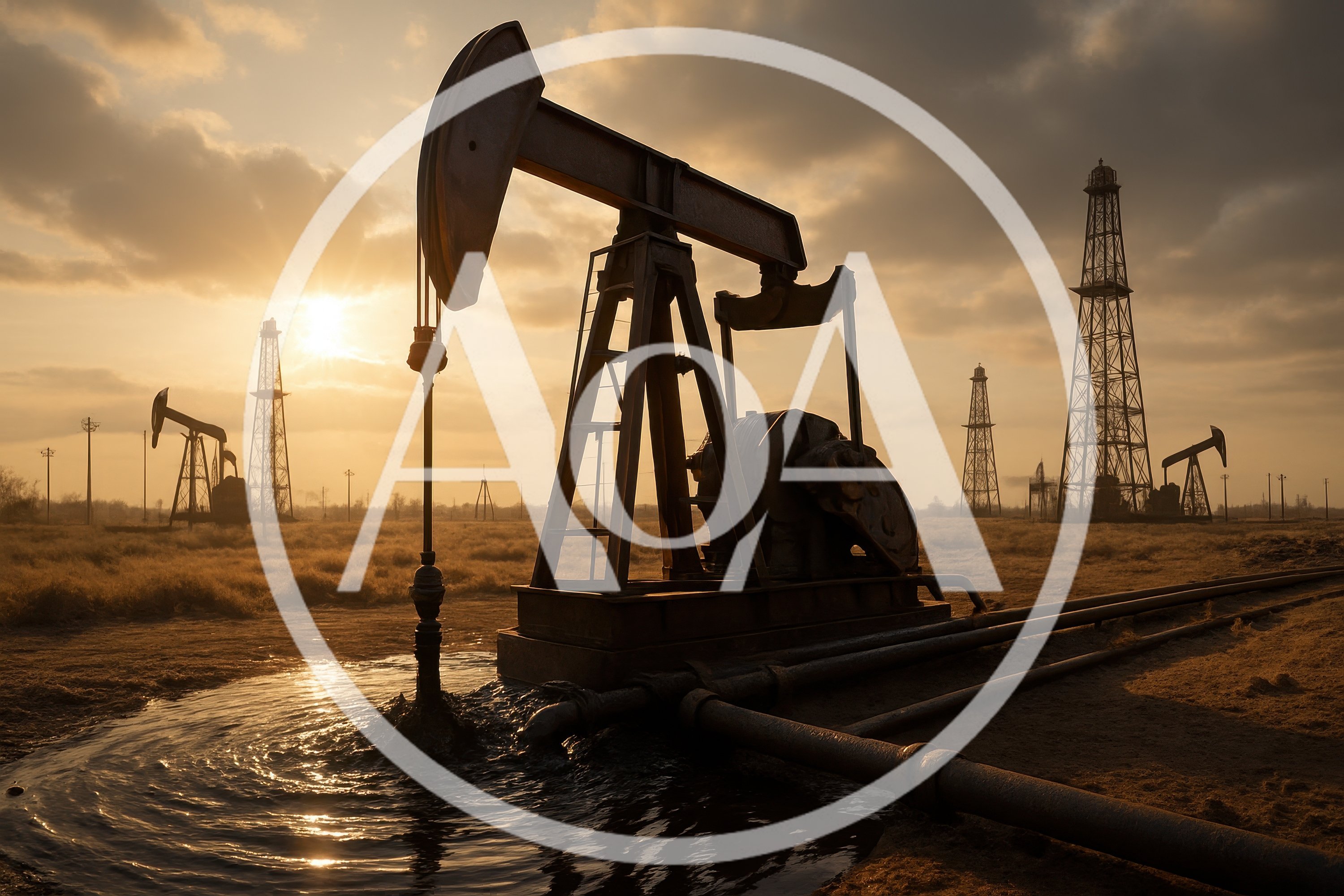 Oil Pump Jack Operating In A Desert Oil Field