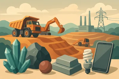 Mining Industry Concept With Raw Materials And Technology
