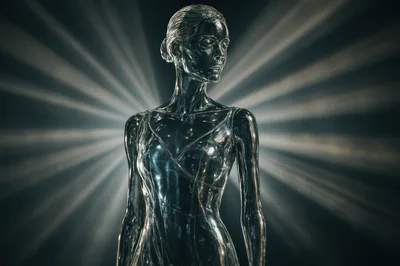Abstract Metallic Humanoid Figure With Radiant Backlighting