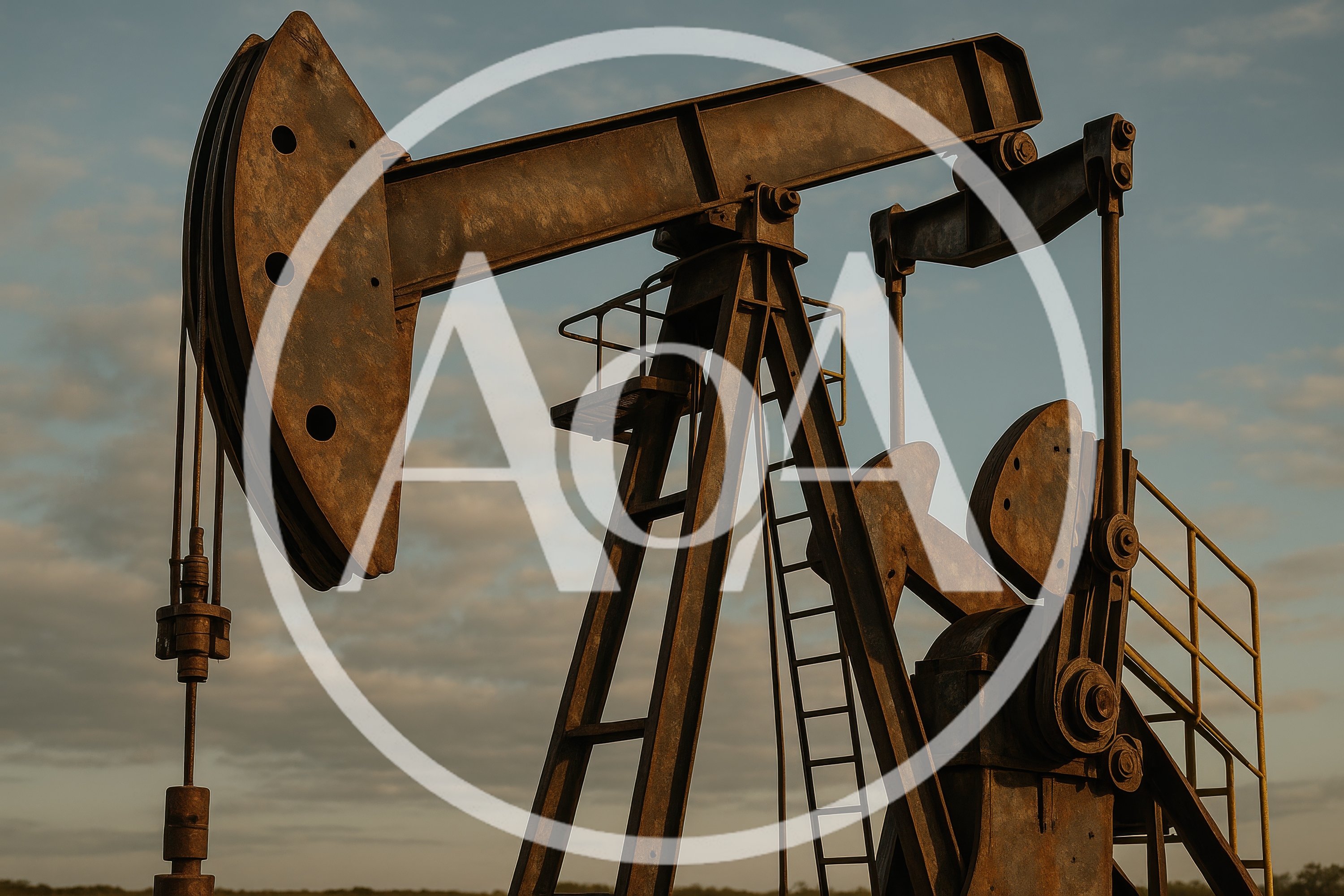 Rusty Oil Pump Jack Operating At Sunset