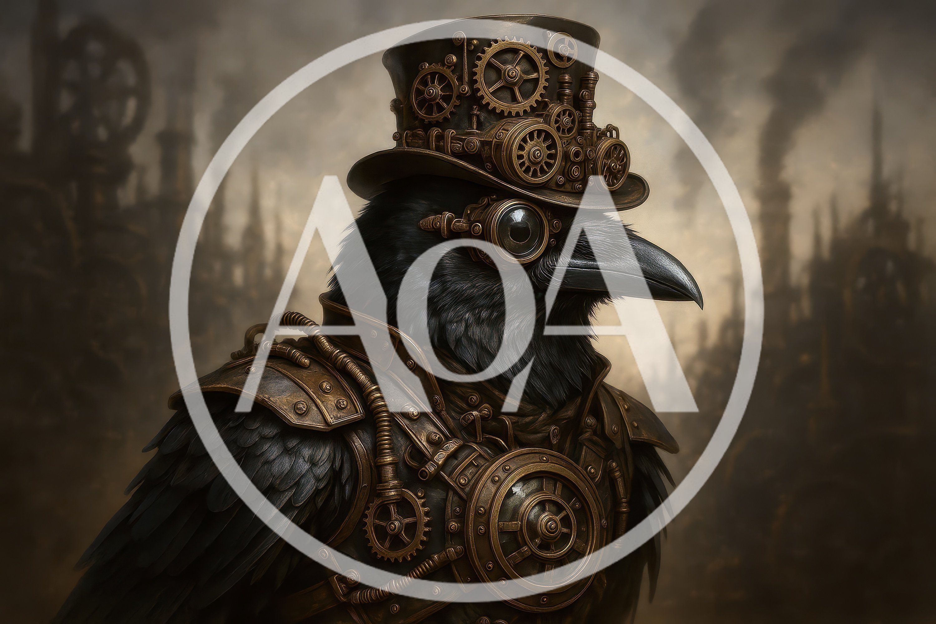 Steampunk Crow Character With Mechanical Gear Accessories