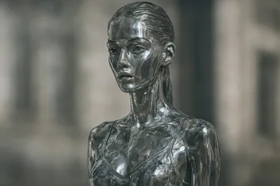 Polished Metallic Sculpture Of A Female Figure