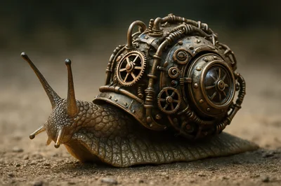 Steampunk Mechanical Snail With Intricate Brass Gears
