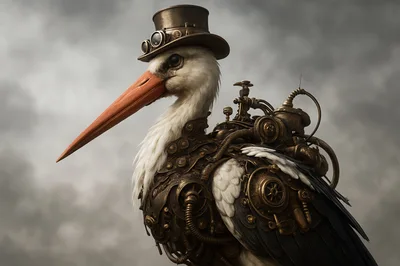 Steampunk Stork With Mechanical Gear Armor
