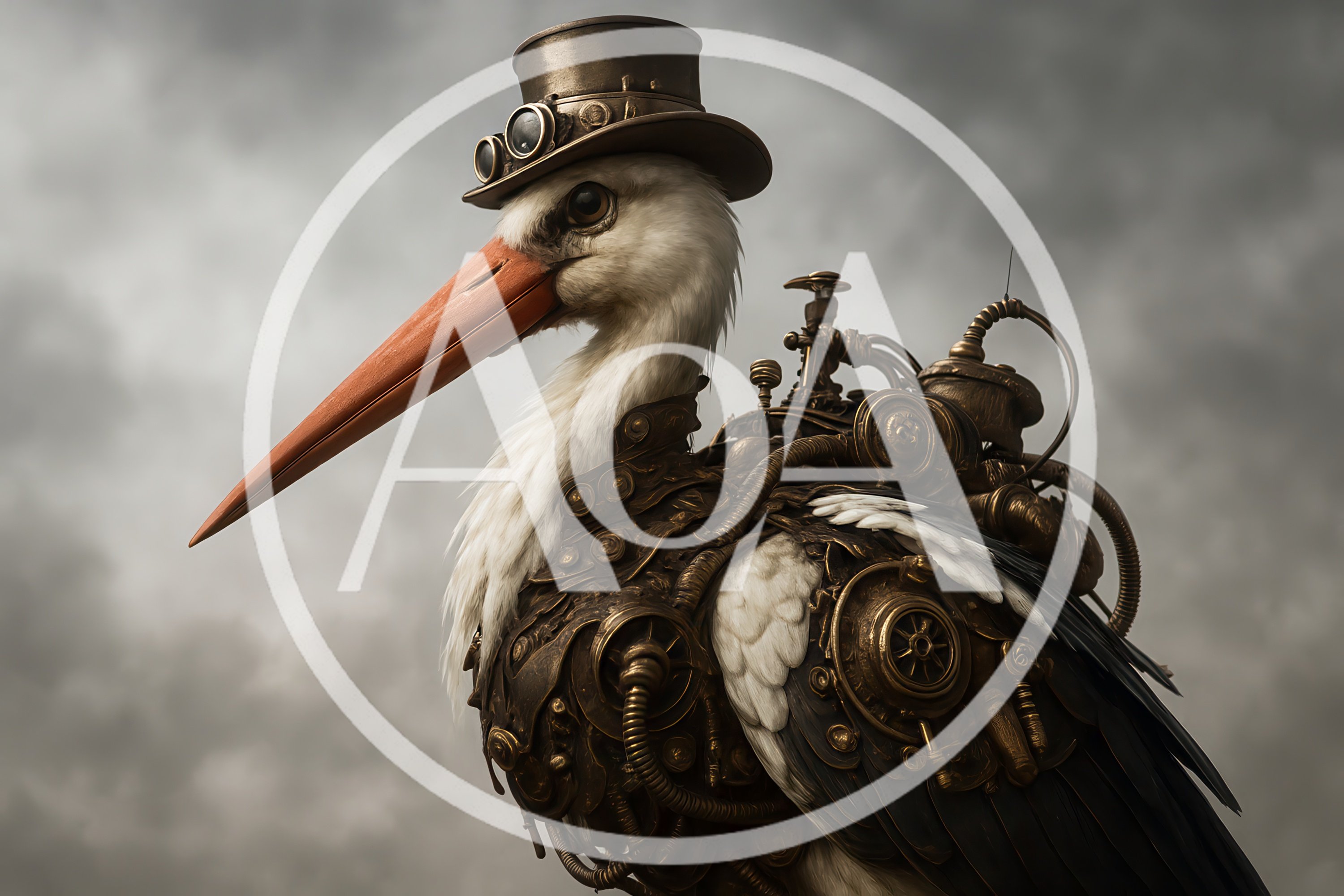 Steampunk Stork With Mechanical Gear Armor