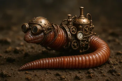 Steampunk Earthworm With Mechanical Gear Apparatus