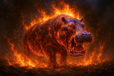 Fiery Hippopotamus Engulfed In Intense Flames