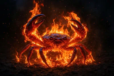 Fiery Crab Engulfed In Intense Flames