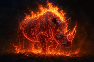Fiery Rhino Engulfed In Intense Flames