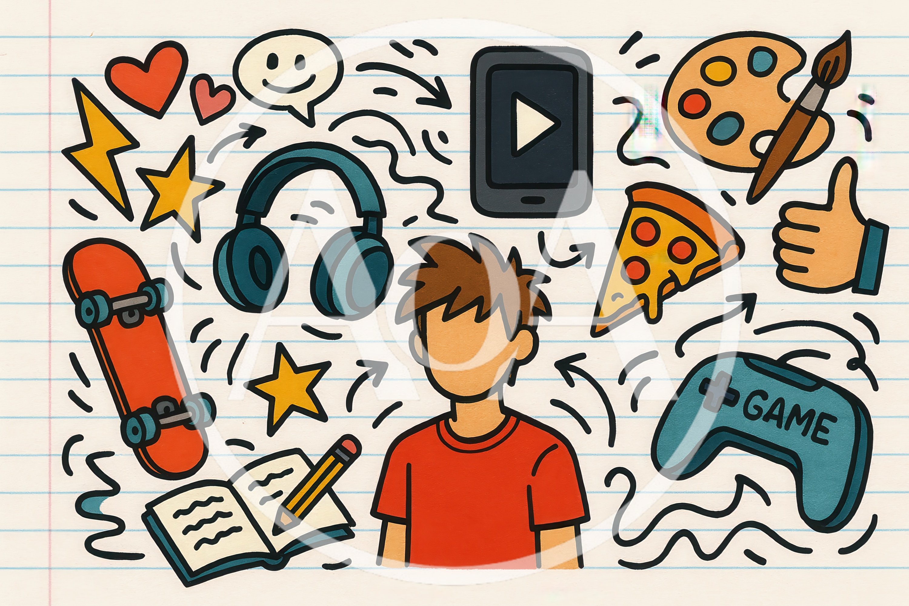 Hand Drawn Doodle Illustration Of Teenager Interests