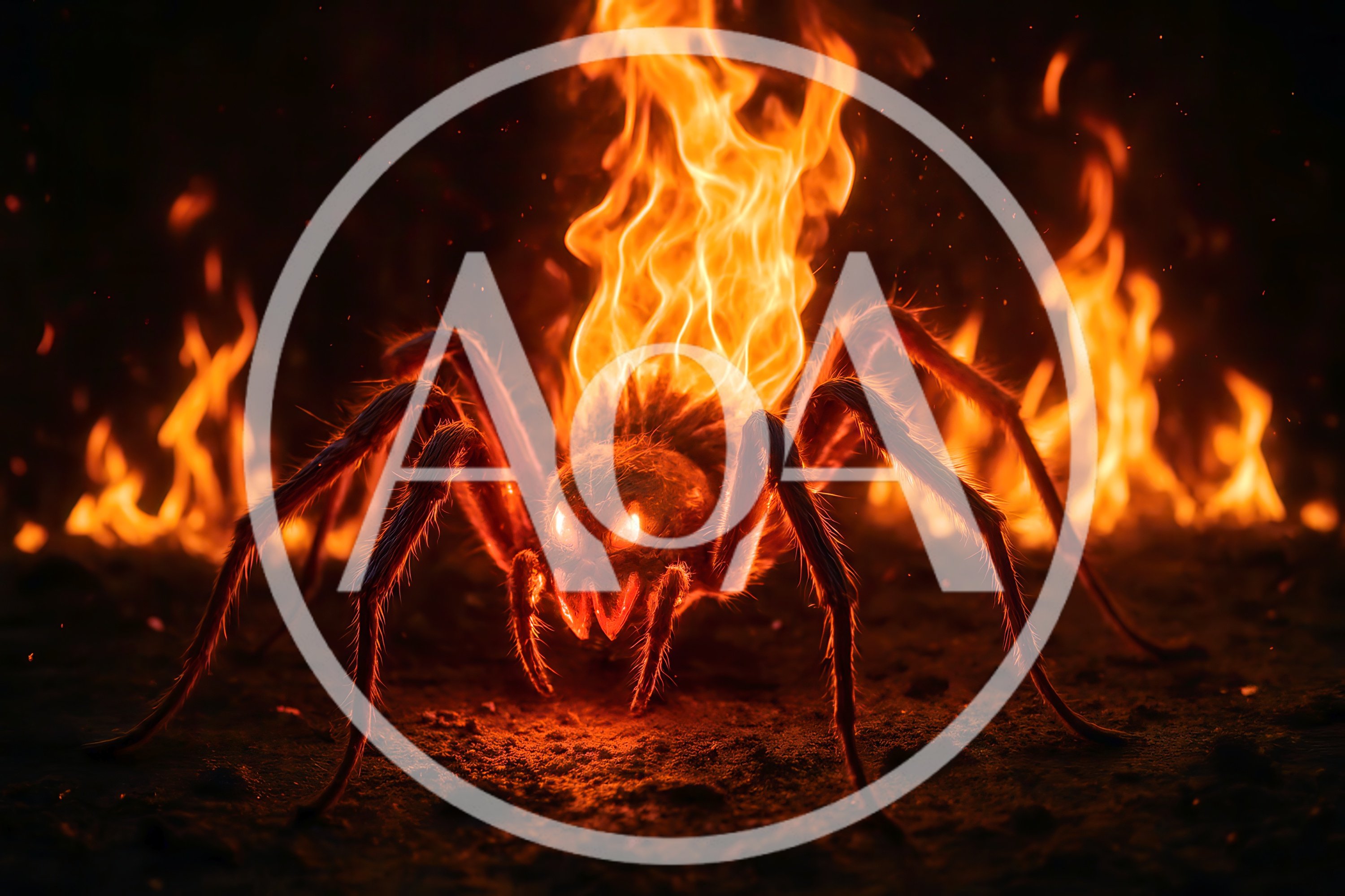 Fiery Demon Spider Standing In Dark Inferno