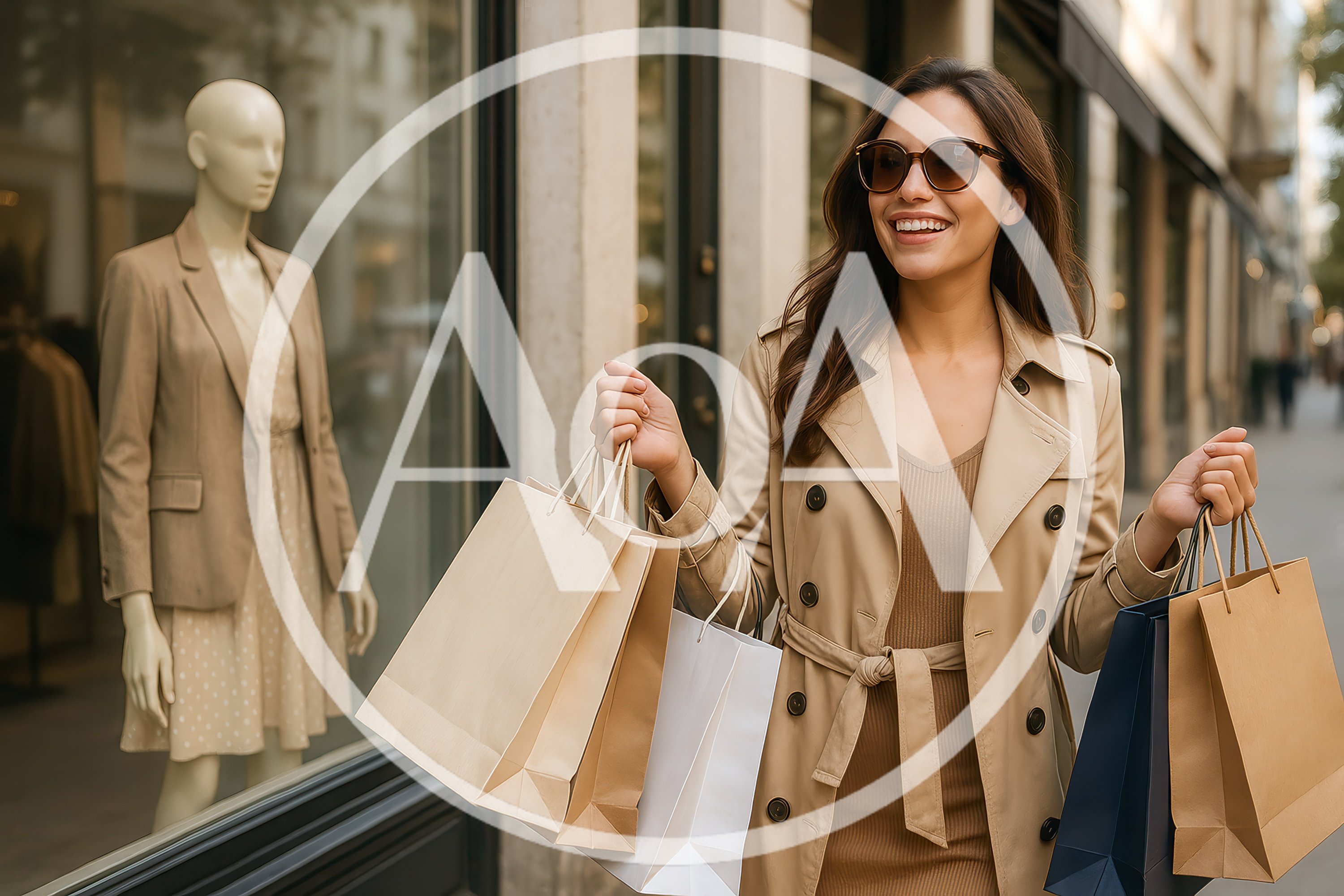 Happy Woman Shopping With Bags On City Street