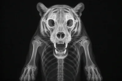 X-Ray Style Illustration Of A Roaring Tiger Skeleton