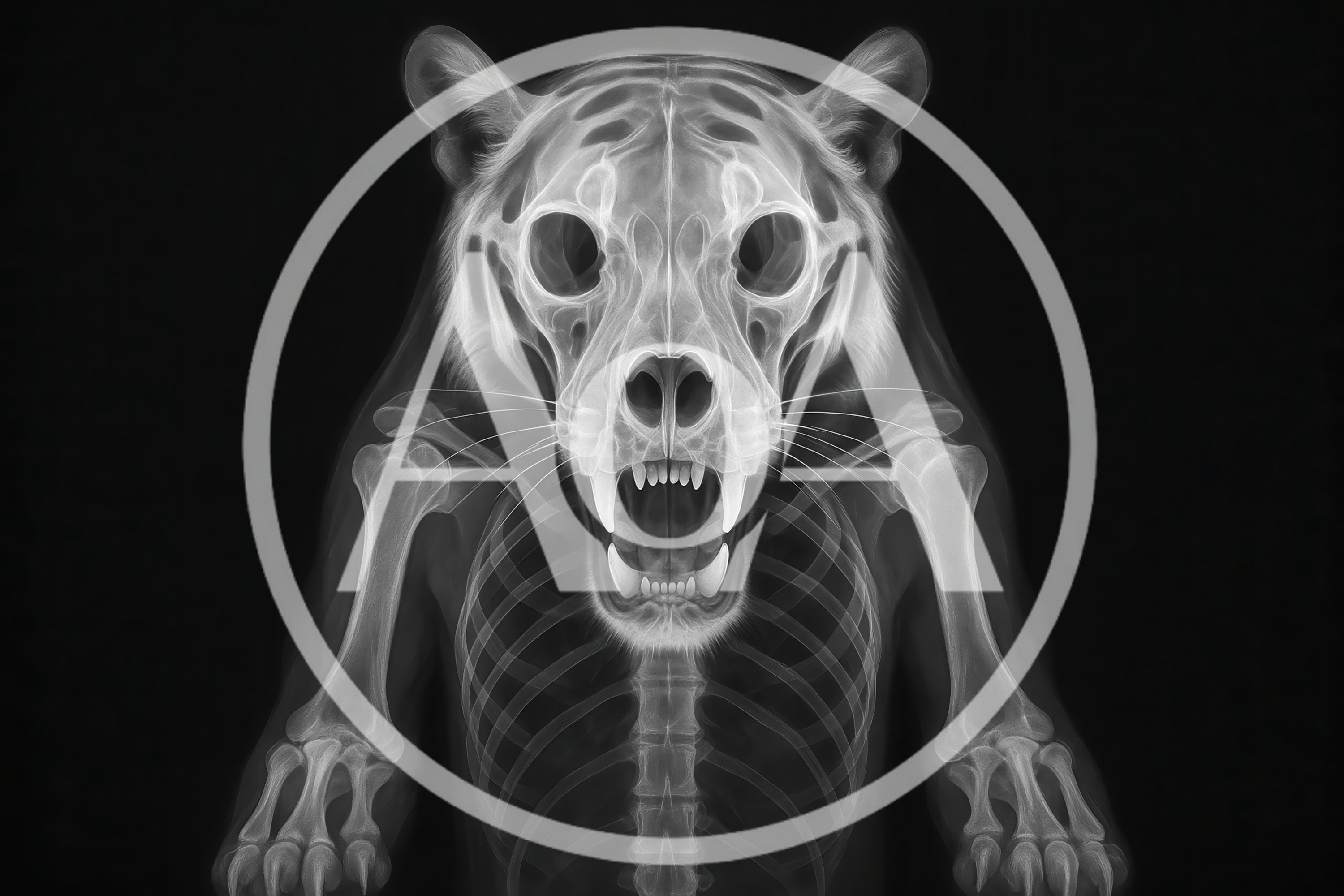 X-Ray Style Illustration Of A Roaring Tiger Skeleton