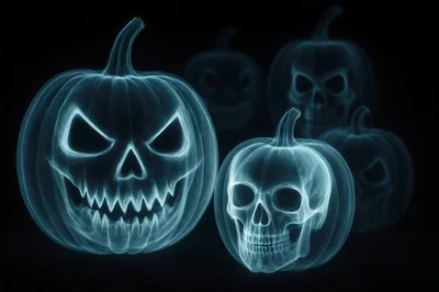 Glowing Ethereal Jack O Lanterns And Skulls