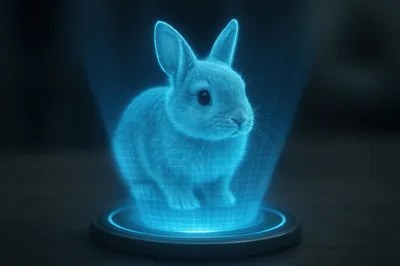 Holographic Rabbit Projection On A Futuristic Base