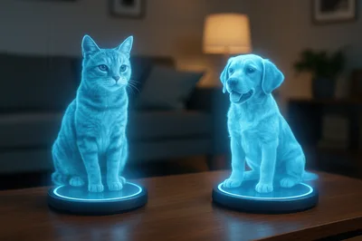 Holographic Cat and Dog Projections on Table