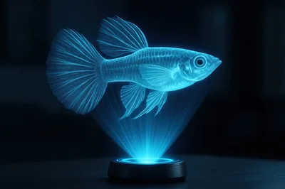 Blue Holographic Guppy Fish Projection