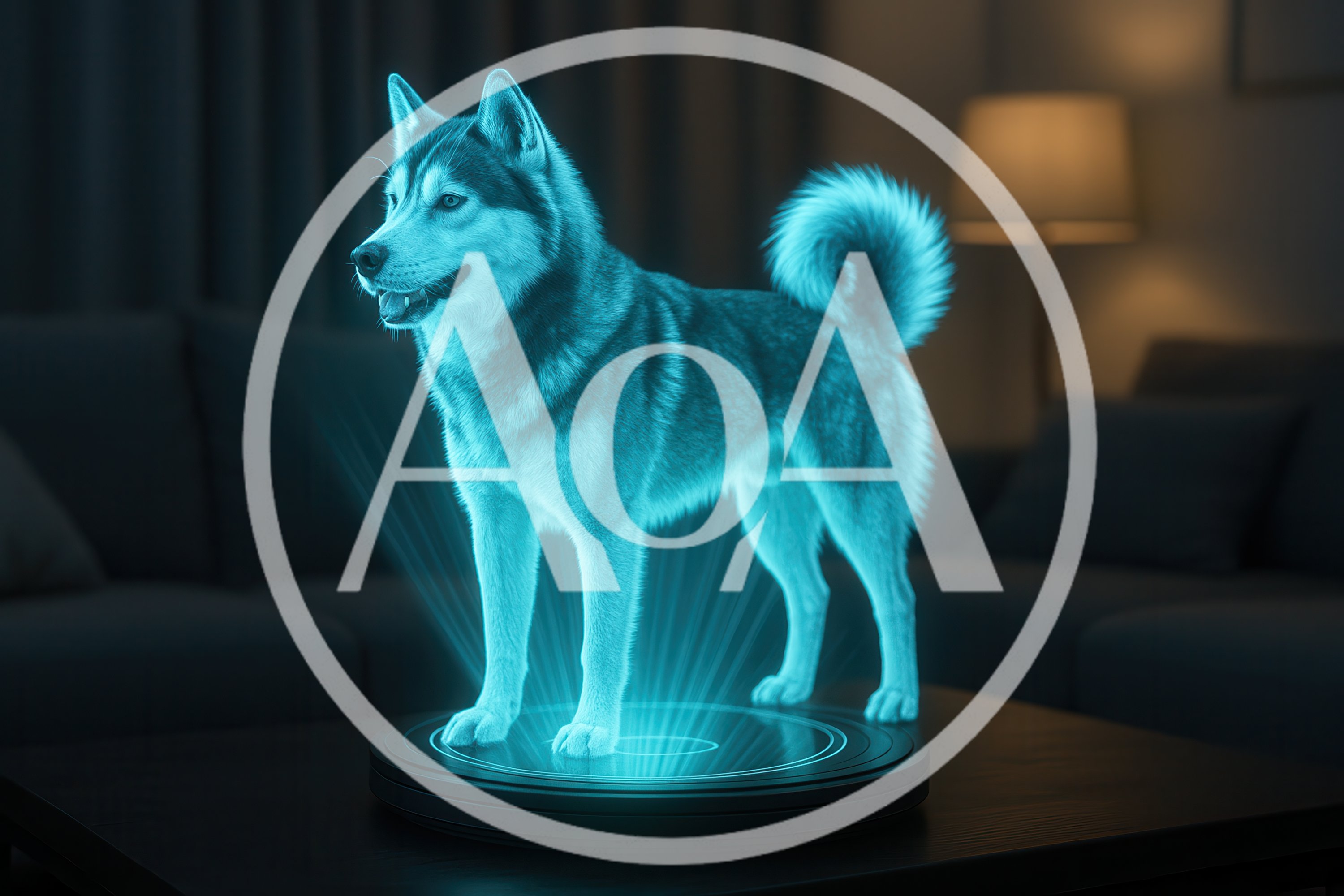 Holographic Husky Dog Projection On A Table