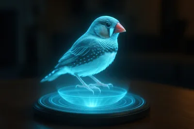 Holographic Zebra Finch Projection On Dark Surface