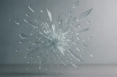 Shattered Glass Explosion Against A Neutral Gray Background