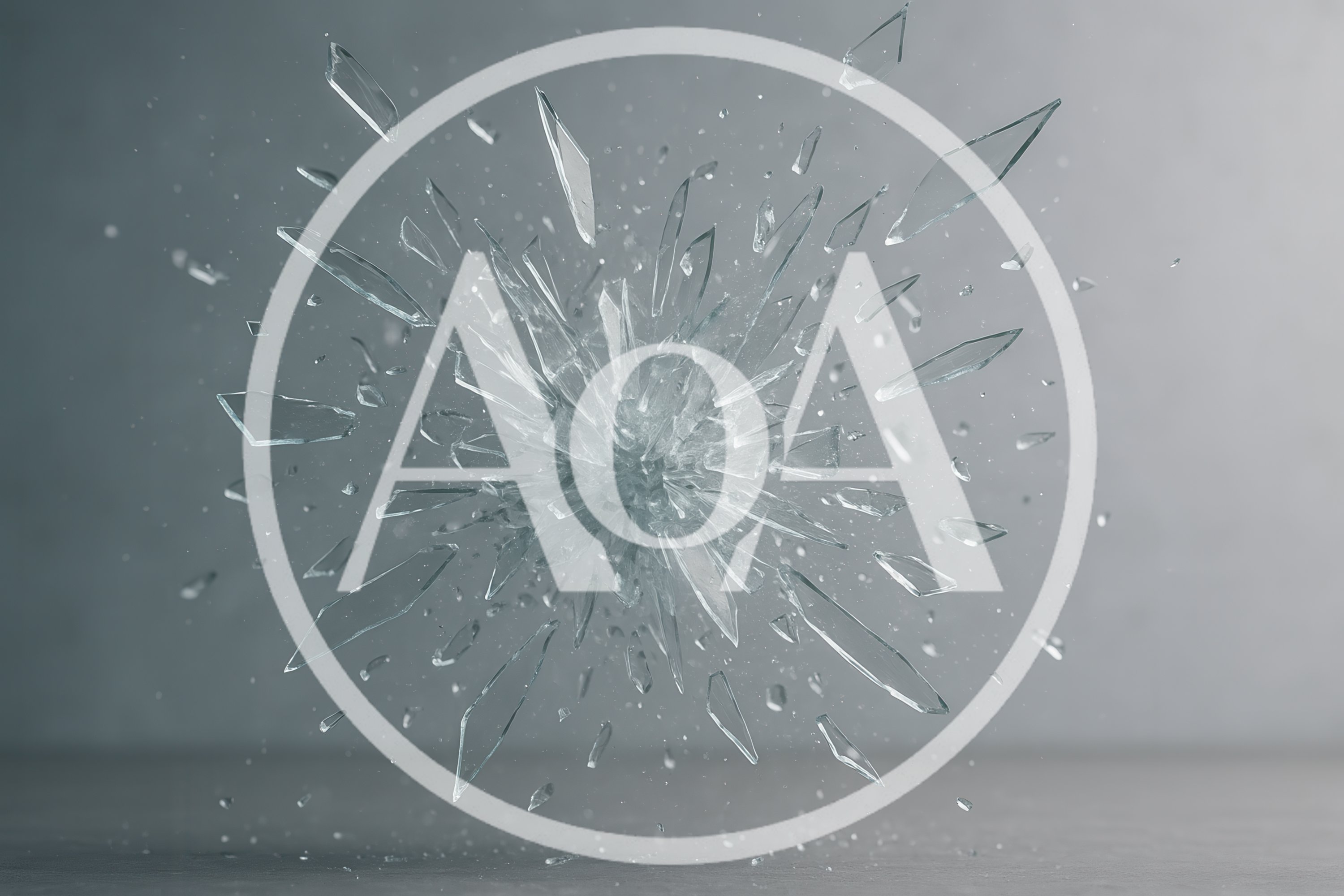 Shattered Glass Explosion Against A Neutral Gray Background