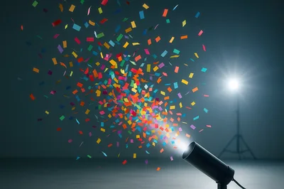 Confetti Cannon Blasting Colorful Paper Pieces
