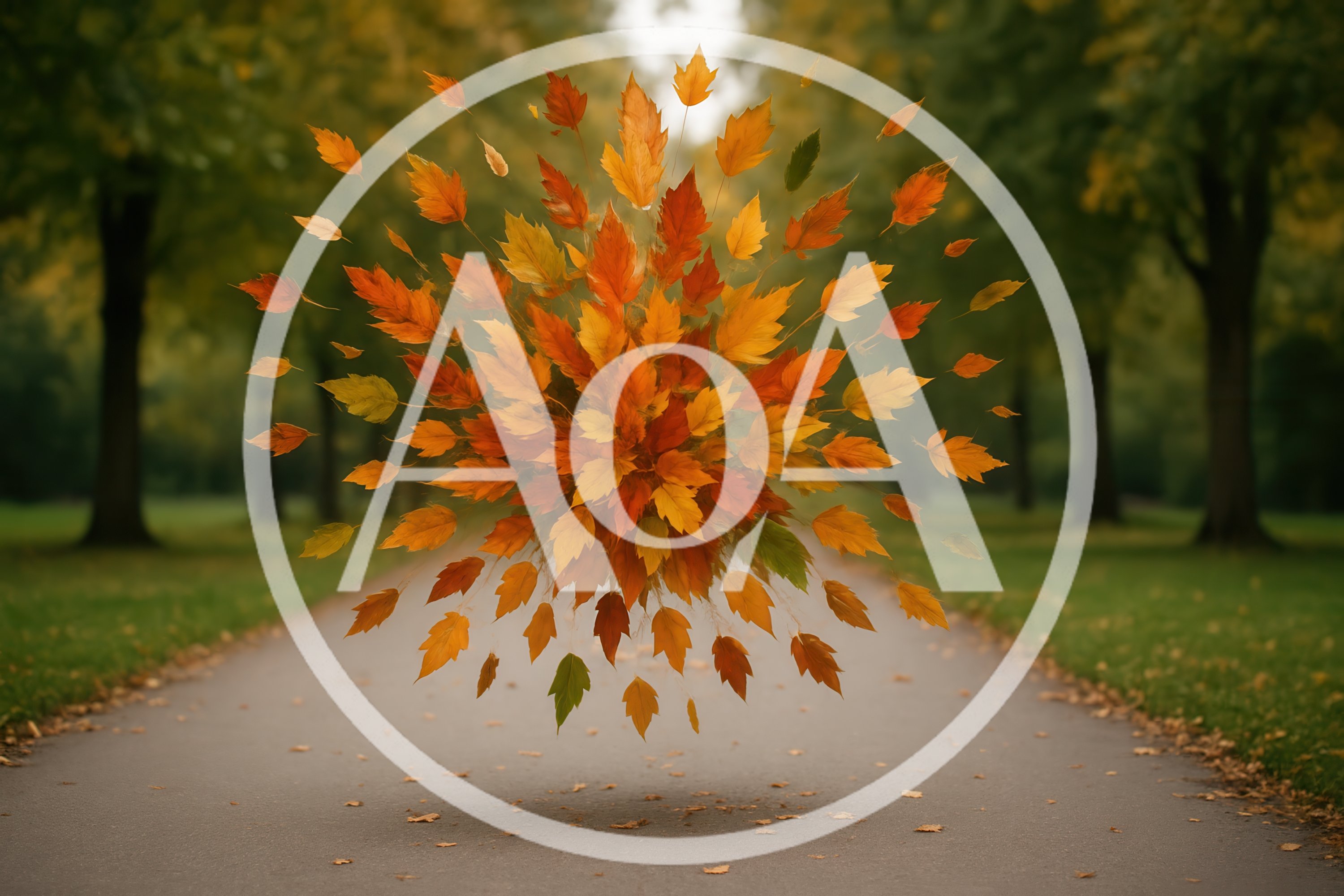 Floating Autumn Leaves Bursting In A Park