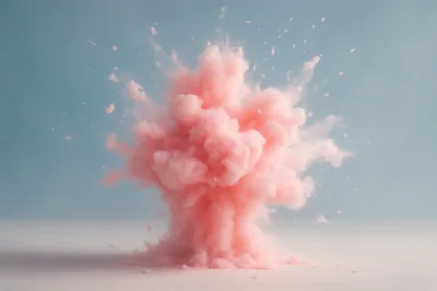 Pink Powder Explosion Against A Soft Blue Background