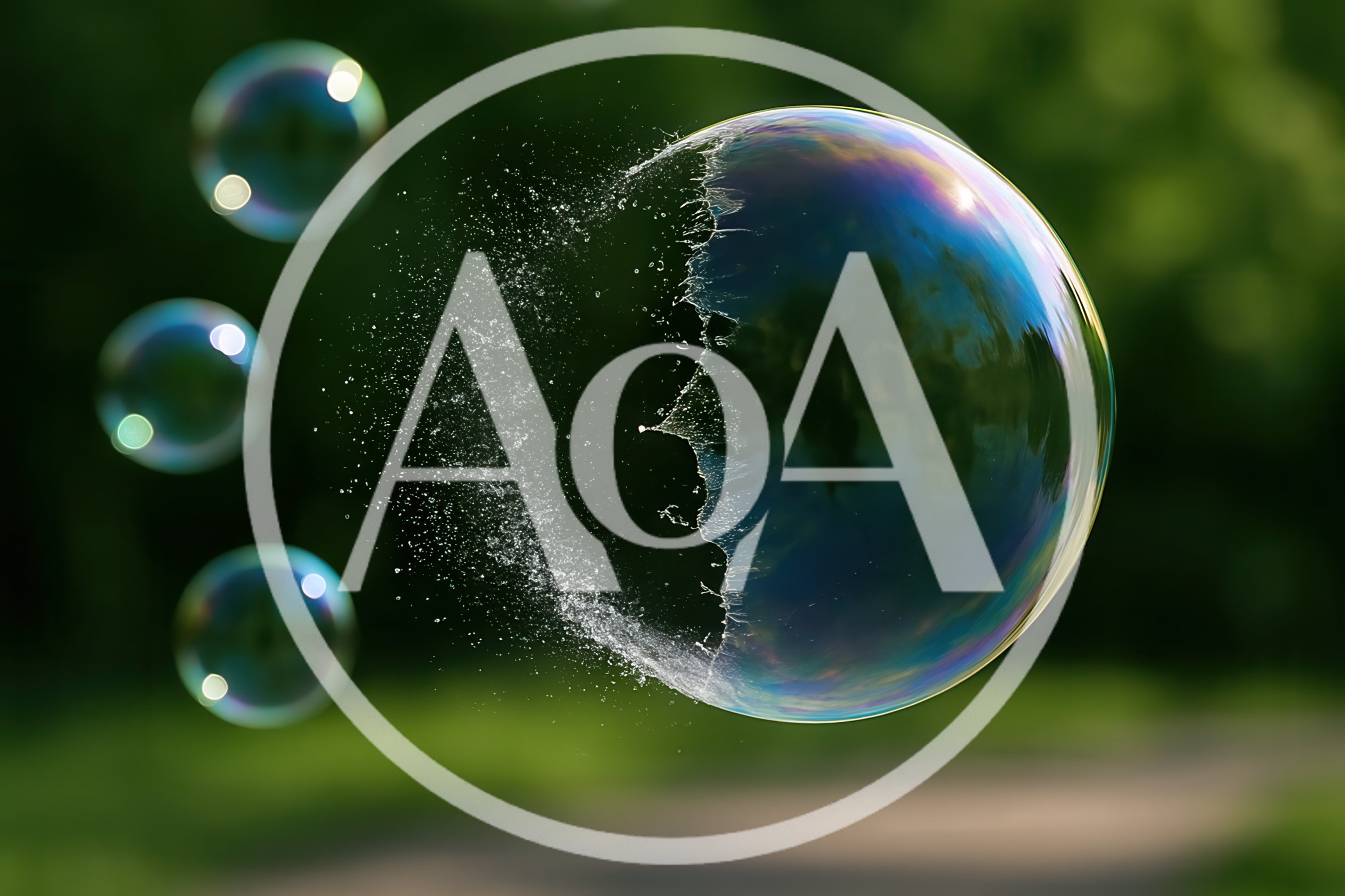 Bursting Soap Bubble With Water Droplets In Nature
