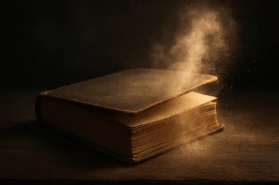 Old Leather Book With Magical Glowing Dust