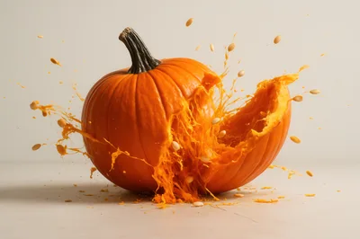 Exploding Pumpkin With Flying Seeds And Pulp