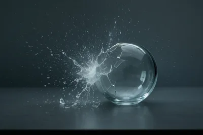 Glass Sphere Shattering Against A Dark Background