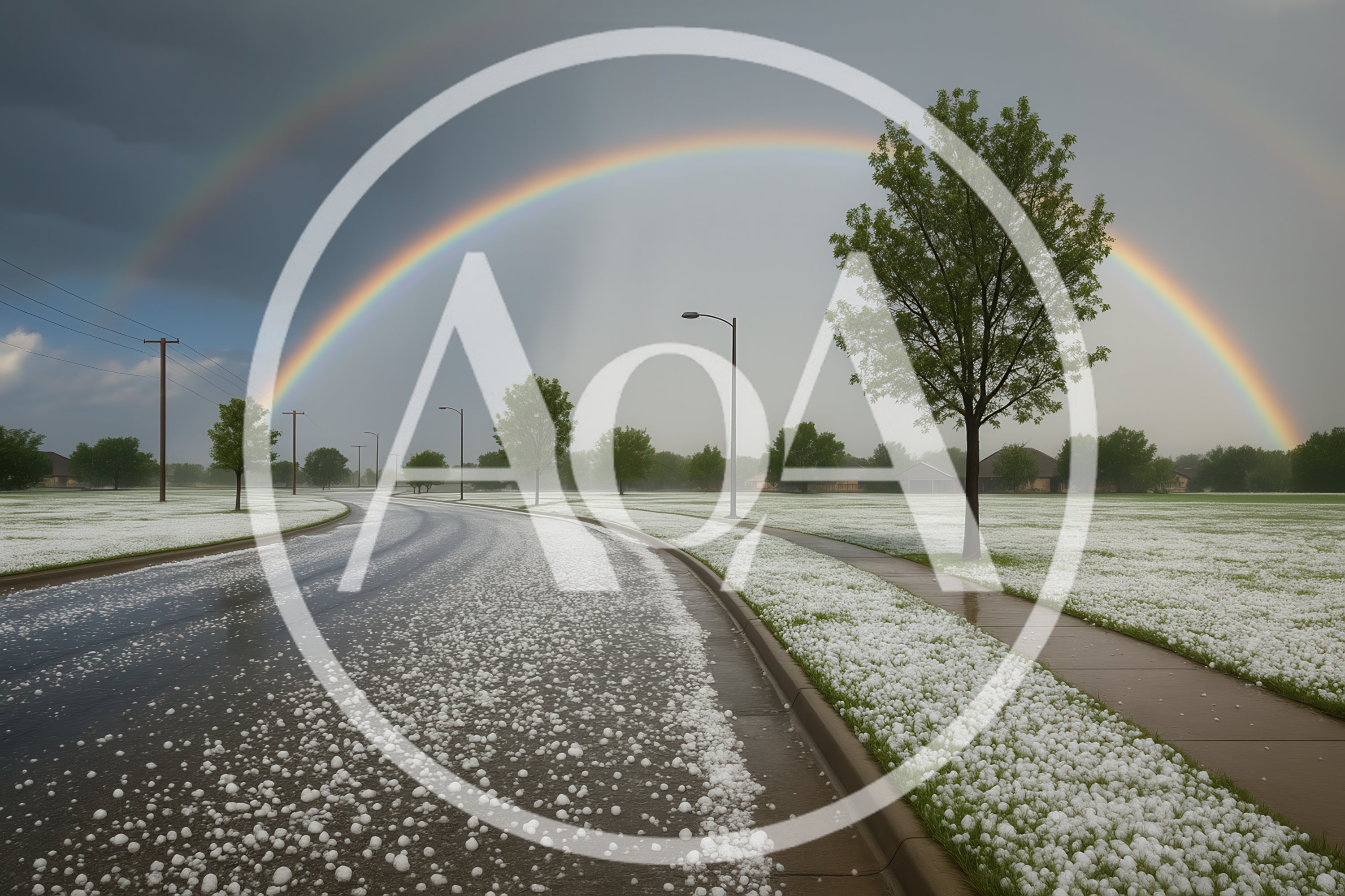 Double Rainbow Over Suburban Street Covered In Hail