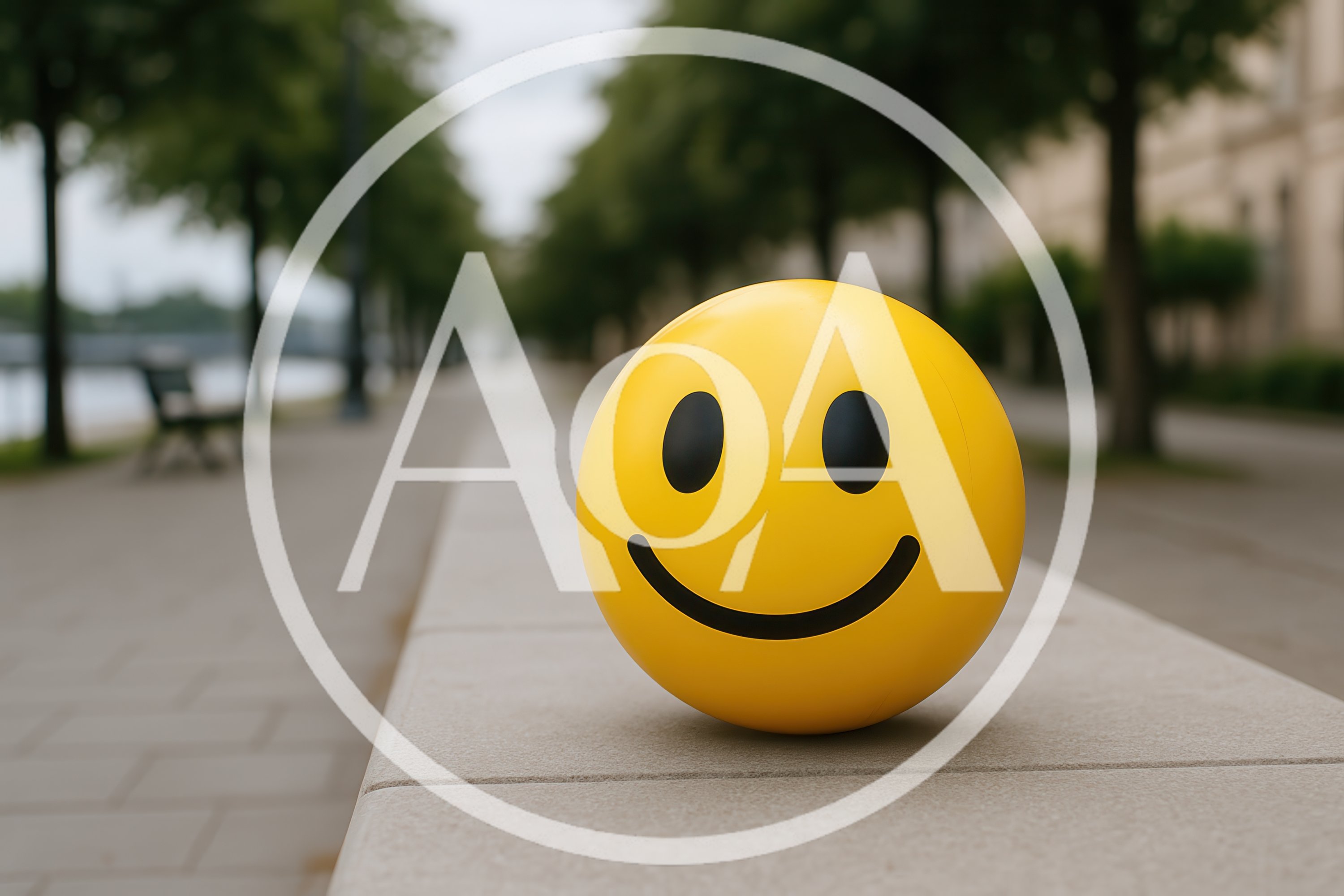 Yellow Smiley Face Ball On A Stone Wall