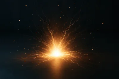 Bright Electrical Spark Discharge On Dark Surface