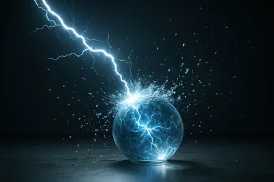 Lightning Bolt Striking A Glowing Electric Energy Sphere