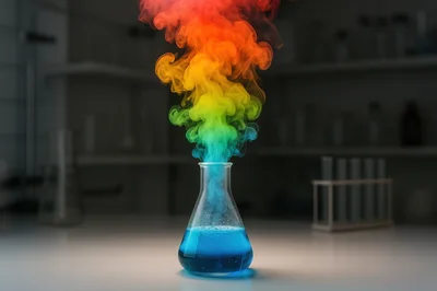 Rainbow Colored Smoke Erupting From Laboratory Flask